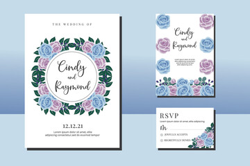 Fototapeta na wymiar Wedding invitation frame set, floral watercolor hand drawn Blue Rose Flower design Invitation Card Template