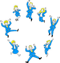 ジャンプする8人のビジネスチーム
