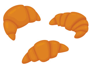 Set of croissants. Vector illustration of sweet pastries isolated on white background. Illustration for the site, catalog, menu and more.