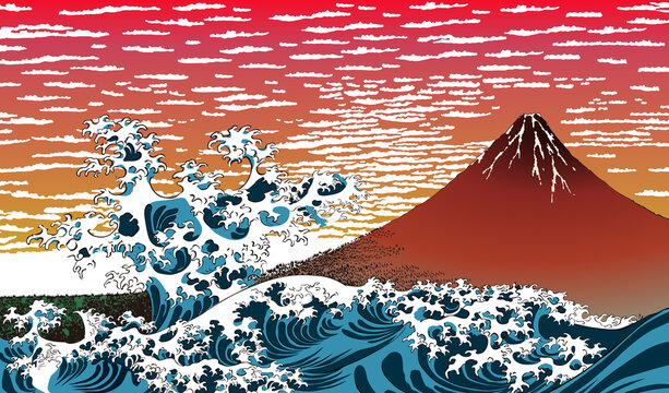 赤富士＆波　ワイドバージョン　その1	