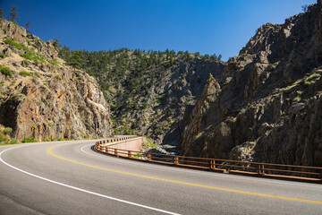 Two lane road through Big Thompson Canyon, Colorado
