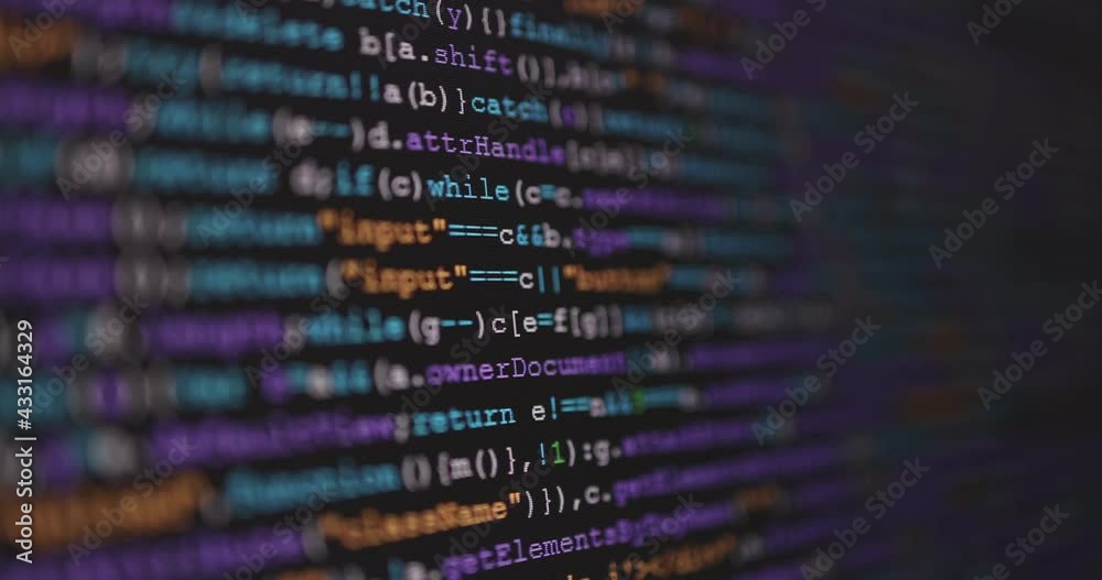 Aufkleber 4K Close up shot programming tag code on PC Monitor scroll down. Background concept for programming and coding web development.