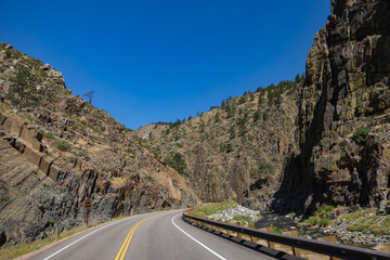 Two lane road through Big Thompson Canyon, Colorado
