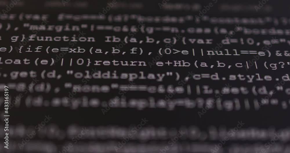 Aufkleber 4K Close up shot programming tag code on PC Monitor scroll down. Background concept for programming and coding web development.