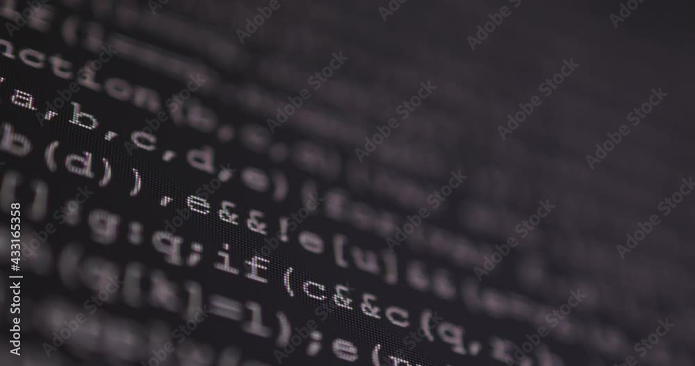 Aufkleber 4K Close up shot programming tag code on PC Monitor scroll down. Background concept for programming and coding web development.