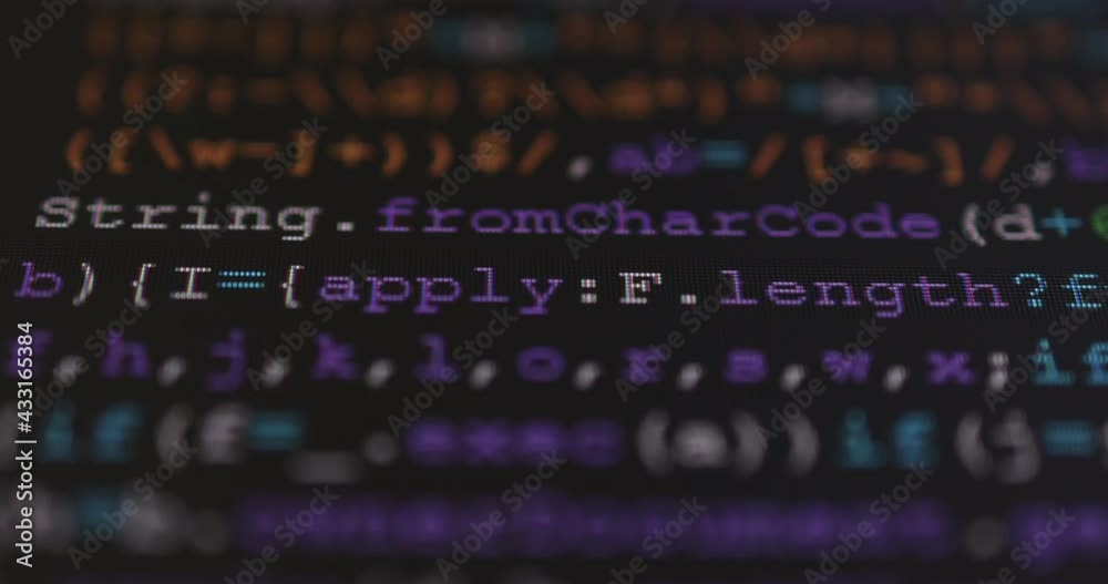 Aufkleber 4K Close up shot programming tag code on PC Monitor scroll down. Background concept for programming and coding web development.