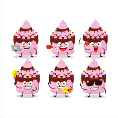 Sweety cake strawberry cartoon character with various types of business emoticons