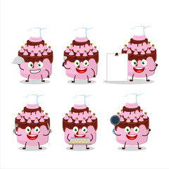 Cartoon character of sweety cake strawberry with various chef emoticons
