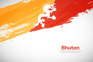 Brush painted grunge flag of Bhutan country. Hand drawn flag style of Bhutan. Creative brush stroke concept background
