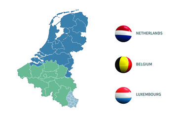 BENELUX union map. belgium, netherlands, luxembourg map. - obrazy, fototapety, plakaty