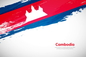 Brush painted grunge flag of Cambodia country. Hand drawn flag style of Cambodia. Creative brush stroke concept background