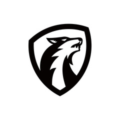 Wolf E Sport Logo. Wolf silhouette isolated on white background.