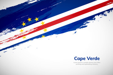 Brush painted grunge flag of Cape verde country. Hand drawn flag style of Cape verde. Creative brush stroke concept background