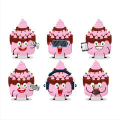 Sweety cake strawberry cartoon character are playing games with various cute emoticons