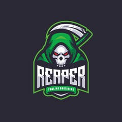 Green Reaper E Sport logo. Skull E Sport vector.