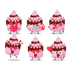 Sweety cake strawberry cartoon character with love cute emoticon