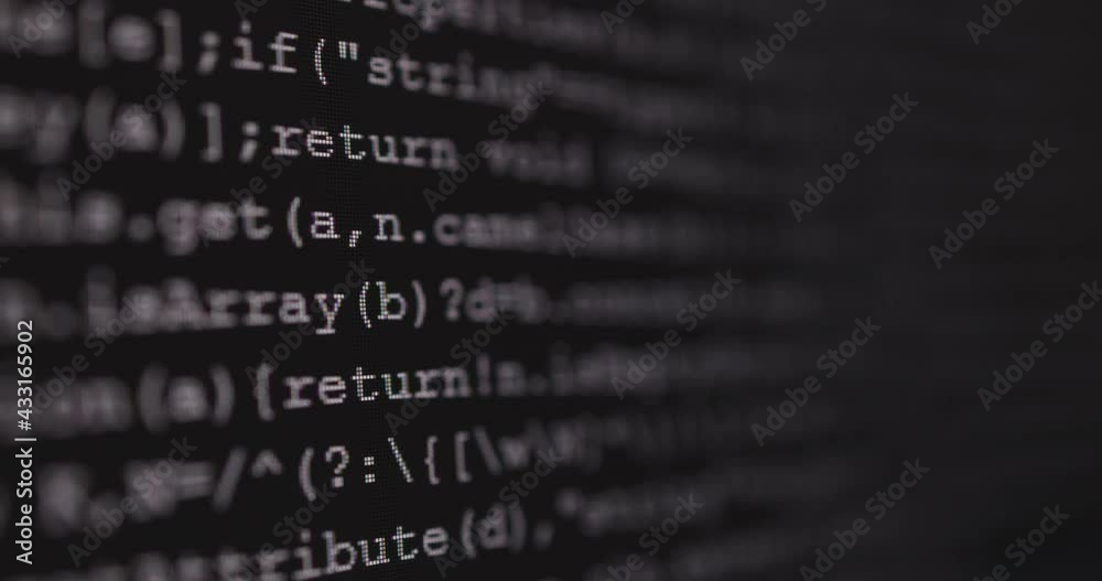 Fototapete 4K Close up dolly shot programming tag coding on PC Monitor. Background concept for programming and coding web development.
