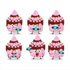 Photographer profession emoticon with sweety cake strawberry cartoon character
