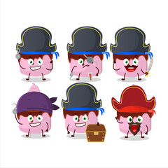 Cartoon character of sweety cake strawberry with various pirates emoticons