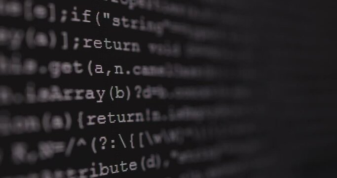 4K Close up dolly shot programming tag coding on PC Monitor. Background concept for programming and coding web development.
