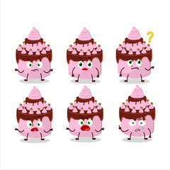 Cartoon character of sweety cake strawberry with what expression
