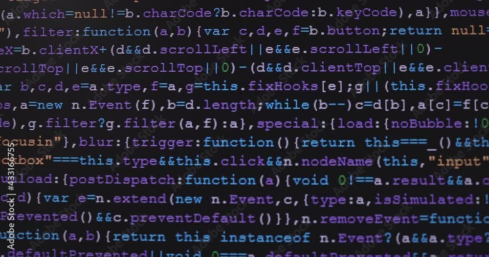 Fototapete 4K Close up shot programming tag code on PC Monitor scroll down. Background concept for programming and coding web development.