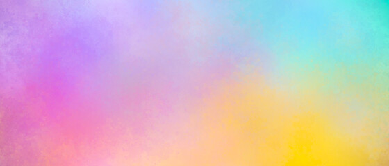 Colorful watercolor background puffy clouds in bright rainbow colors of orange yellow blue and...