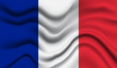 Abstract waving flag of France with curved fabric background. Creative realistic waving flag of France vector background