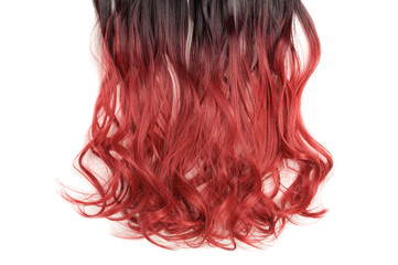 closeup of  single piece clip in black to red ombre style synthetic hair extensions © Sixsmith