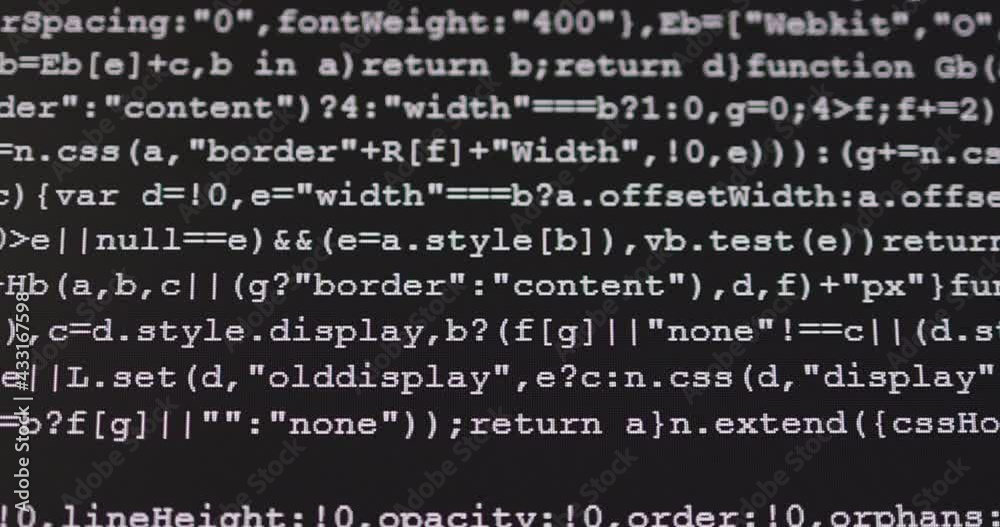 Leinwandbilder 4K Close up zoom in shot programming tag coding on PC Monitor. Background concept for programming and coding web development.