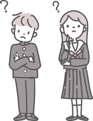 中学生男女悩んでいるイラスト
