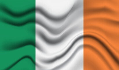 Abstract waving flag of Ireland with curved fabric background. Creative realistic waving flag of Ireland vector background