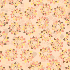 Abstract seamless pattern. Symmetrical ornament in soothing colors: beige, brown, yellow, pink. Vector illustration. 
