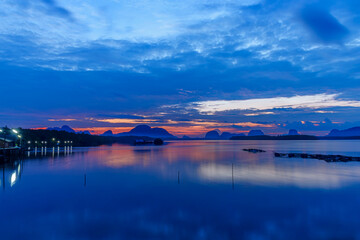 Beautiful landscape in the morning during sunrise at fisherman Sam Chong Tai village , Phang Nga province, Thailand.