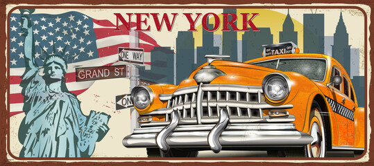 New York vintage metal sign, vector illustration.