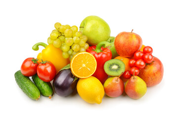 Naklejka na ściany i meble Fruits and vegetables isolated on white background.