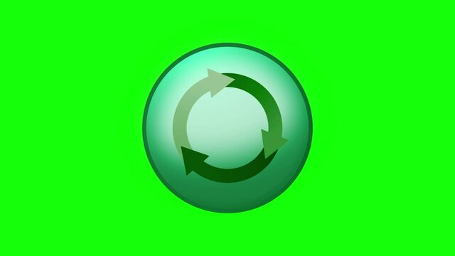 Recycle Symbol Button Click Animation on Black Background and Green Screen