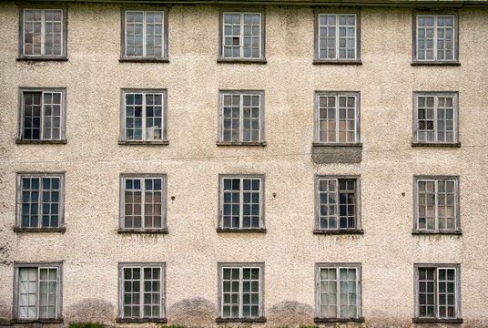 windows facade of an old factory in Diesbach, Glarus Switzerland