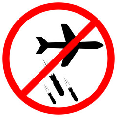 Obraz premium No air bomb icon. Vector stop bombing clipart with a plane and bombs. Stop war bombardment icon.