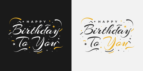 Fototapeta na wymiar Happy Birthday Card or Banner. Happy Birthday Text Lettering Calligraphy with Ornaments. Beautiful Greeting Poster with Calligraphy