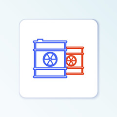Line Radioactive waste in barrel icon isolated on white background. Toxic refuse keg. Radioactive garbage emissions, environmental pollution. Colorful outline concept. Vector