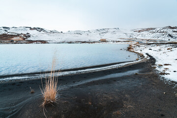 Lake by snow mountain