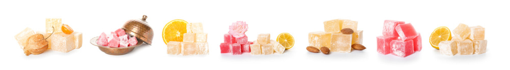 Set of Turkish delight on white background