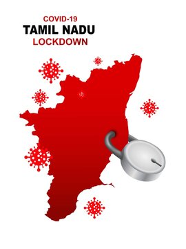 Tamil nadu lockdown preventing covid19, corona virus epidemic and outbreak. Lockdown concept Tamil nadu  map with locker. vector illustration design 