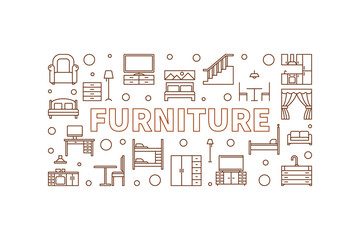 Furniture vector concept linear horizontal illustration or banner