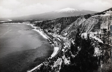 Sicily Taormina panoramic view of the Paradiso hotel in the 60s