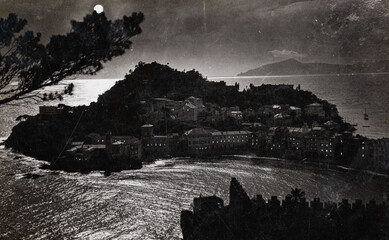 Liguria Sestri Levante program of the peninsula at night in the 60s