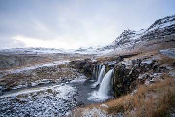 Iceland snow waterfall