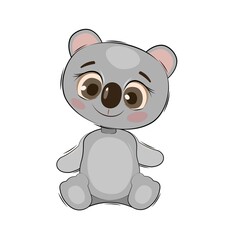 Little koala bear cub. Isolated object on a white background. Cheerful kind animal child. Cartoons flat style. Funny. Vector