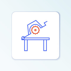 Line Table saw for woodwork icon isolated on white background. Power saw bench. Colorful outline concept. Vector